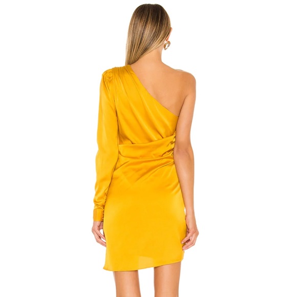 NWT Lovers + Friends Ana One Shoulder Mini Dress Yellow Gold Size Medium (M) - Picture 2 of 4